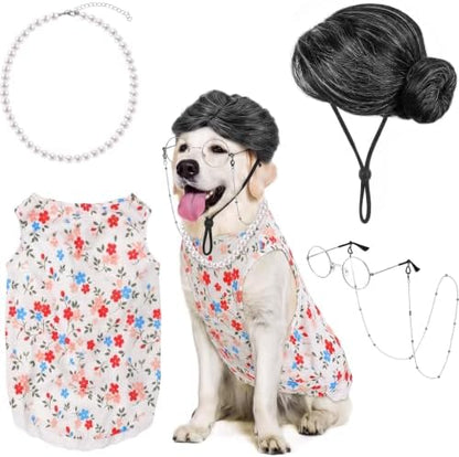 4Pcs Halloween Old Lady Costume Dog Grandma Outfit, Multicolor Floral, 4 XL by Unknown