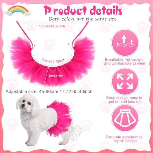 Dog Tutu for Dogs Tulle Skirt Pet Costume, Hot Pink - Image 2