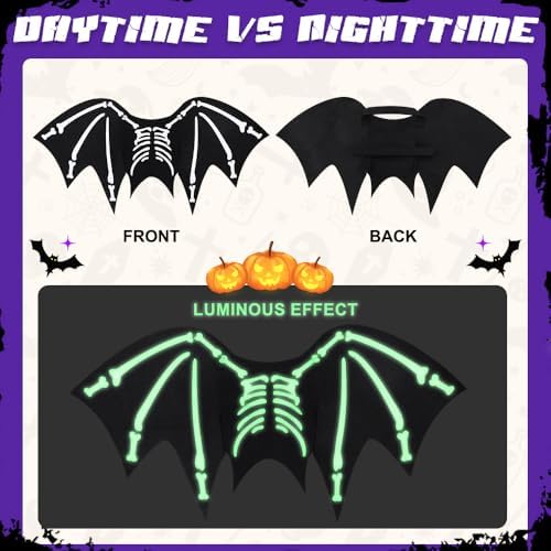 Halloween Dog Costume Glow in The Dark Black Bat Wings Adjustable L XL Dogs - Image 2