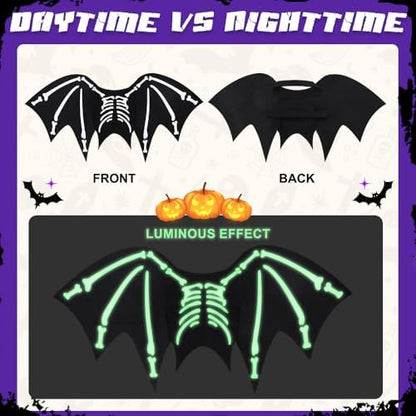 Halloween Dog Costume Glow in The Dark Black Bat Wings Adjustable L XL Dogs - Image 2