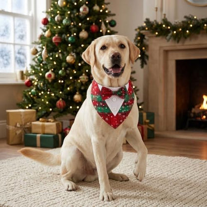 ADOGGYGO Christmas Dog Tuxedo Collar, Snowflake Red Green Plaid Dog Bow, M - Image 3