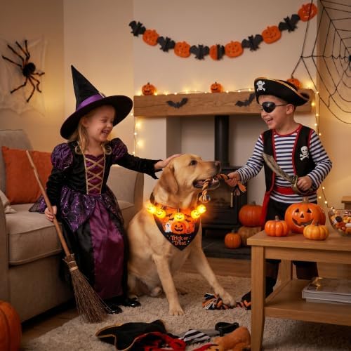 Dog Halloween Costumes, Light Up Pumpkin Pet Halloween Bandanas，X-Large - Image 3