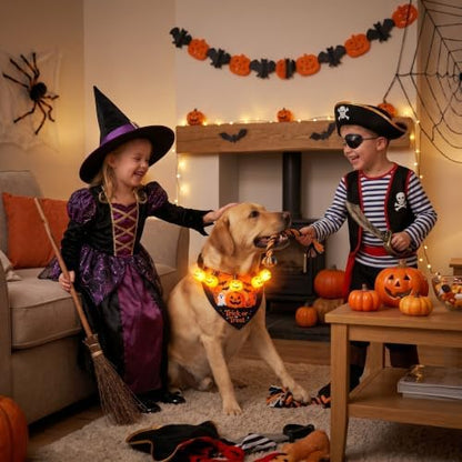 Dog Halloween Costumes, Light Up Pumpkin Pet Halloween Bandanas, Medium - Image 3