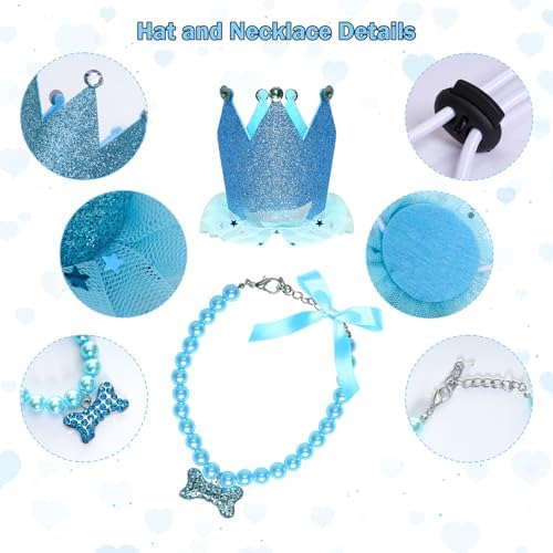 Dog Birthday Party Supplies Dogs Cats Birthday Costume Set Blue Tutu Skirt Dog Cat Birthday Hat Necklace for Puppy Dog Halloween Birthday Wedding Party Costume (Blue) - Image 2