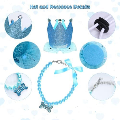 Dog Birthday Party Supplies Dogs Cats Birthday Costume Set Blue Tutu Skirt Dog Cat Birthday Hat Necklace for Puppy Dog Halloween Birthday Wedding Party Costume (Blue) - Image 2