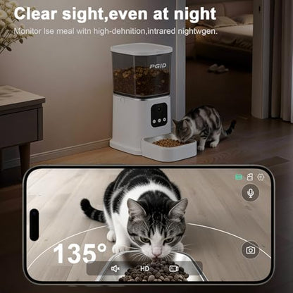 Automatic Cat Feeder with 4K Camera,2.4G Auto Dog Feeder w Night Vision,Pet Feeder w2-Way Audio,Timed Cat Feeders for Dry Food,Dogs Food Dispenser w APP Control 5L