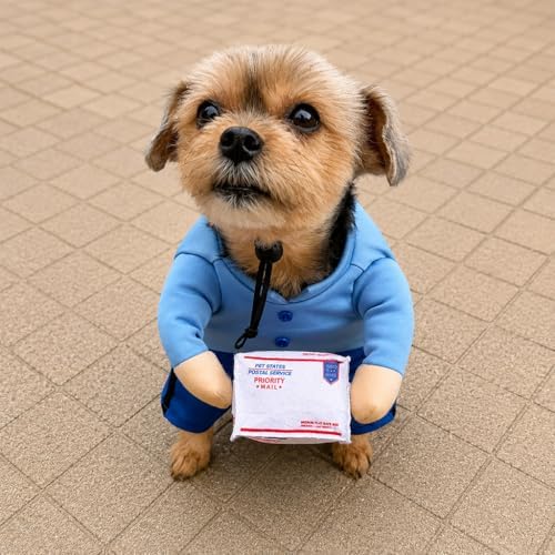 Postman Blue Pet Halloween Costume, Plush Parcel and Postman Hat - Small to Medium-Large Breed Funny Clothes Outfit Apparel (Small) - Image 6