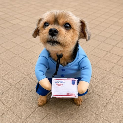Postman Blue Pet Halloween Costume, Plush Parcel and Postman Hat - Small to Medium-Large Breed Funny Clothes Outfit Apparel (Small) - Image 6