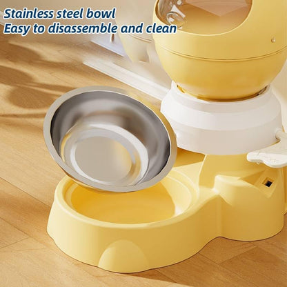 Automatic Gravity Pet Feeder Dispenser,Treat Dispenser with Button for Slow Feeder,Dog Waterer and Food Feeder for Cats Dogs (Grey)