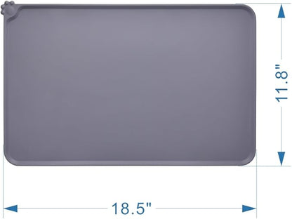 Guardians Silicone Dog Cat Bowl Mat, Non Slip Pet Feeding Mat, Waterproof, Grey, 18.5"x11.8"