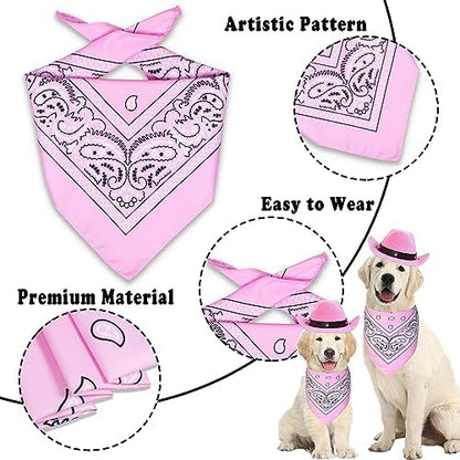GOYOSWA Dog Halloween Costumes, Dog Cowboy Costume Halloween Pet Cowboy Hat Bandana Scarf for Small Medium Large Dogs Pets (Pink Hat & Pink Bandana, Large) - Image 5