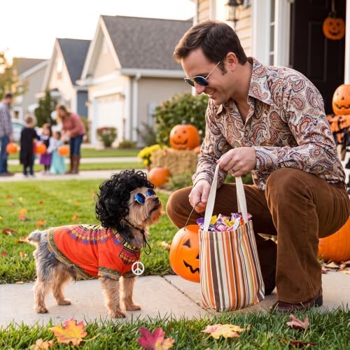 Kinlop 4 Pcs Hippie Dog Costume Halloween Pet Costume Accessories Includes 60s 70s African Dashiki T-Shirt Afro Wig Peace Sign Necklace and Sunglasses for Party Dress Up(M) - Image 5