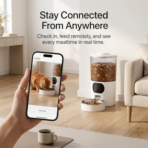 Automatic Cat Feeder with 2K Camera, Smart Pet Feeder with App Control for Cats & Small Dogs, 2-Way Audio & Motion Alerts, 5L WiFi Automatic Dog Feeder with Night Vision