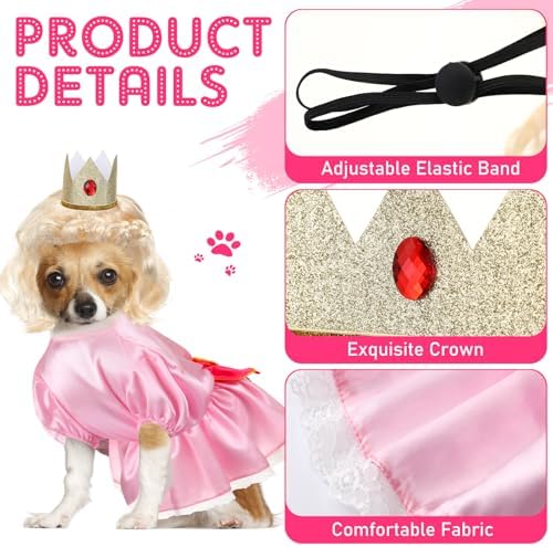 3 Pcs Halloween Princess Dog Costume Set, Pink Princess Pet Outfit - Image 3