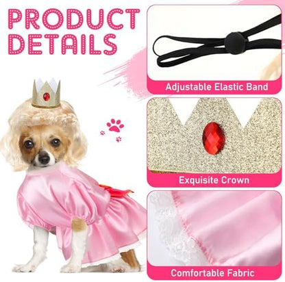 3 Pcs Halloween Princess Dog Costume Set, Pink Princess Pet Outfit - Image 3