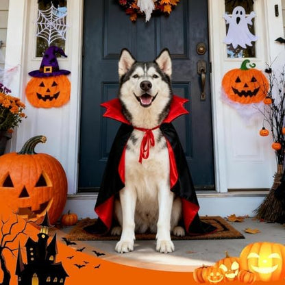 OLANRUN Dog Costumes - Dog Halloween Costumes Vampire Cloak, Wizard Outfit, Witch Cosplay Apparel Cape - Funny Party Dress Up Halloween Pet Costume for Large Dogs (Black Red) - Image 6