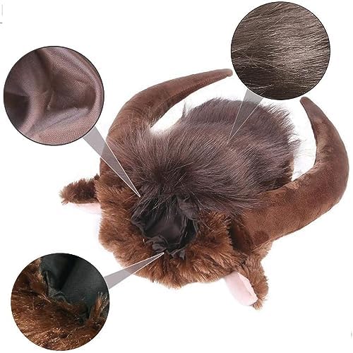 Halloween Dog Horn Wig Soft Bull Dog Costumes Winter Warm Hat Dog Wig Clothes Pet Funny Ox Hat Dog Cat Horn Headgear Accessories Cosplay Bull Mane for Medium to Large Dogs Outfit (Medium) - Image 5
