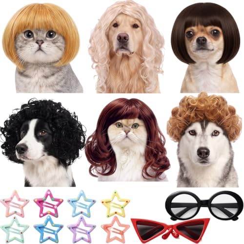 6 Pcs Funny Cat and Dog Wigs with Hairpin Glasses, Fashion by FineCheer