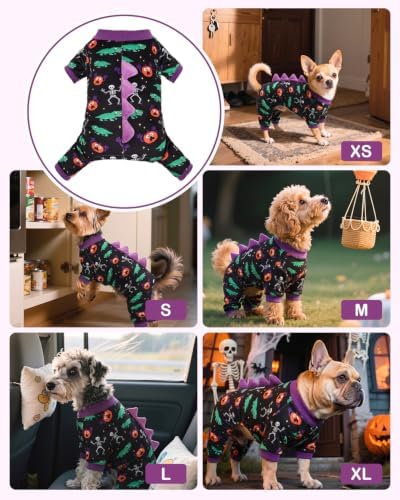 CuteBone Dinosaur Costume Halloween Dog Pajamas, Stretchy Spandex Crystal Velvet Sleepwear Coat for Small Dogs, Soft & Warm Pet Outfit Clothes for Cold Weather, Cozy Pullover Design COSP25XS - Image 5