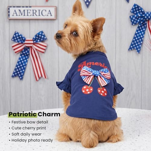 Fitwarm America Cherry Dog Shirt, Patriotic Clothes for Small Dogs Boy Girl, Lightweight 4th of July Pet Outfit, Red, White, Blue, Large - Image 7