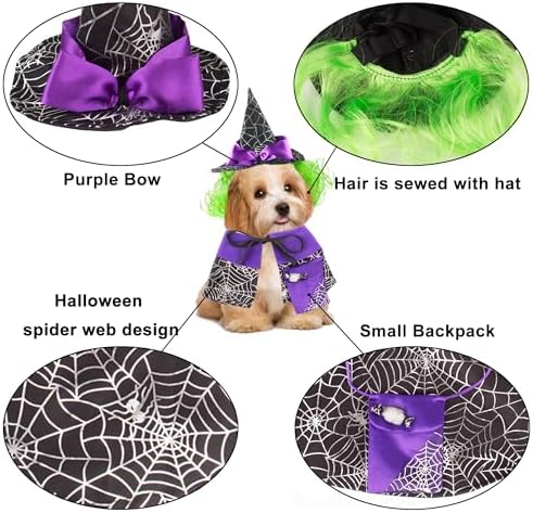 ADOGGYGO Halloween Dog Witch Costume, Purple Witch Wig Hat and Cape Set - Image 4