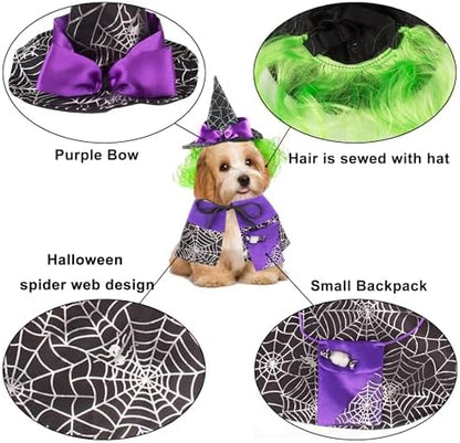 ADOGGYGO Halloween Dog Witch Costume, Purple Witch Wig Hat and Cape Set - Image 4