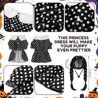 Hercicy 2 Pcs Dog Halloween Costumes Gothic Dress with Dog Wig, S - Image 3