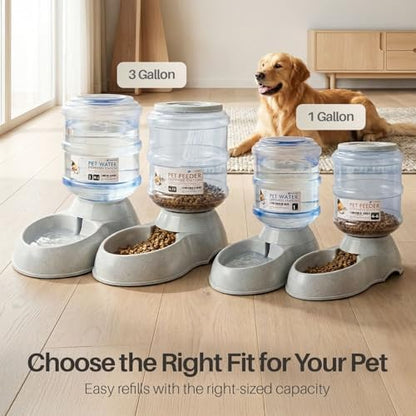 Flexzion Automatic Pet Feeder & Waterer Set of 2 Pack, Self Feeding Replenish Dog Cat Bowls, Gravity Food & Water Storage Container Fountain Jug Pet Supplies Plastic Skid Proof Rubber Feet (3 Gallon)