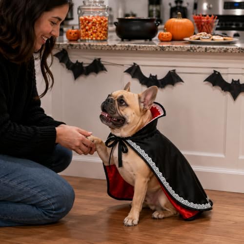 Halloween Dog Vampire Costume, Dog Halloween Costumes for Small Dogs, Dracula Dog Costume with Stand-Up Collar, Lace Trim and Adjustable Tie - Image 6
