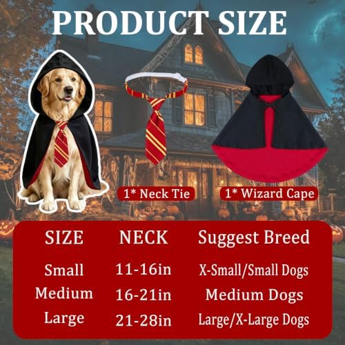 Dog Halloween Costumes, Dog Wizard Costume Wizard Witch Cape Necktie Costume for Small Medium Lage Dogs Pets (Large) - Image 3
