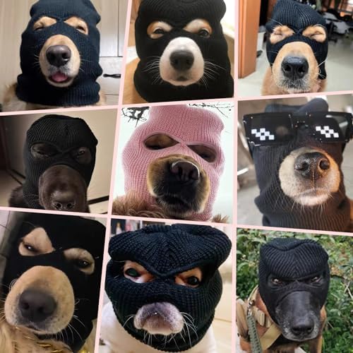 HOWWFALY Dog Halloween Christmas Costume Ear Muffs Noise Protection Knitted Dogs Ears Warm Hats Dog Robbers & Thieves Mask Funny Pet Cosplay for Medium Large Dog(Pink Mask) - Image 3