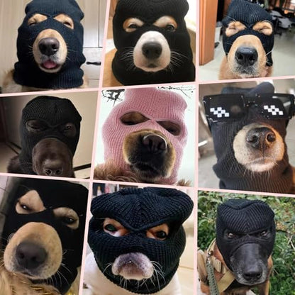 HOWWFALY Dog Halloween Christmas Costume Ear Muffs Noise Protection Knitted Dogs Ears Warm Hats Dog Robbers & Thieves Mask Funny Pet Cosplay for Medium Large Dog(Pink Mask) - Image 3