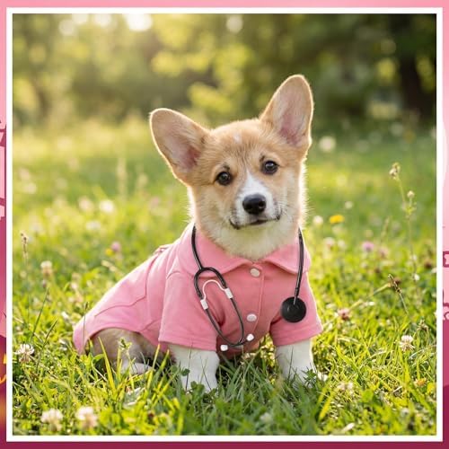 Dog Doctor Costume Cat Surgeon Nurse Costumes with Stethoscope, Pink, M - Image 4