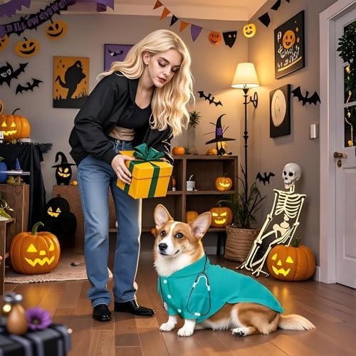 Dog Doctor Costume Cat Surgeon Nurse Costumes with Stethoscope, Green, M - Image 6