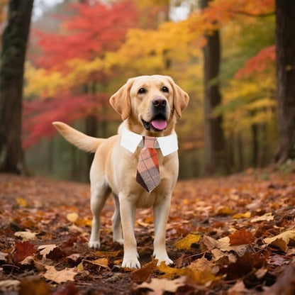 ADOGGYGO Fall Dog Necktie, Orange Plaid Thanksgiving Dog Tie Collar, Large - Image 2