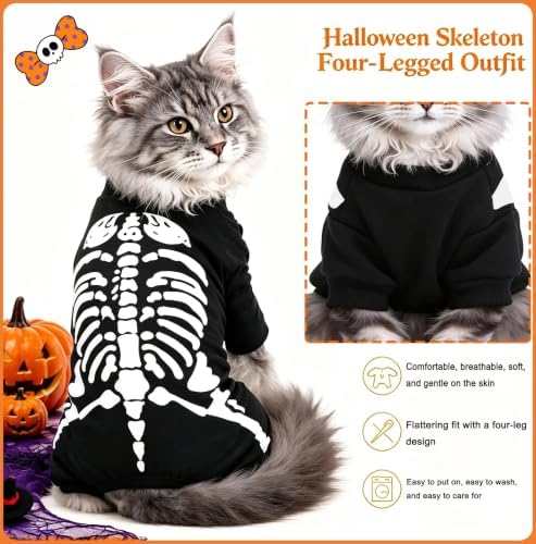 Dog Skeleton Costume Glow in the Dark Pet Cat Halloween Jumpsuit 4 Legged Onesie for Puppy Small Dog Cat, L - Image 5