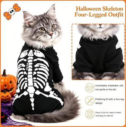 Dog Skeleton Costume Glow in the Dark Pet Cat Halloween Jumpsuit 4 Legged Onesie for Puppy Small Dog Cat, L - Image 5