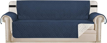 H.VERSAILTEX Reversible Sofa Slipcover Furniture Protector Water Resistant 2" Elastic Straps Sofa Cover Couch Covers Pets Kids Fit Sitting Width Up to 78" (Oversized Sofa: 86" x 132", Navy/Beige)