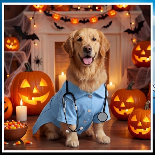 Dog Doctor Costume Cat Surgeon Nurse Costumes with Stethoscope, Blue, XL - Image 5