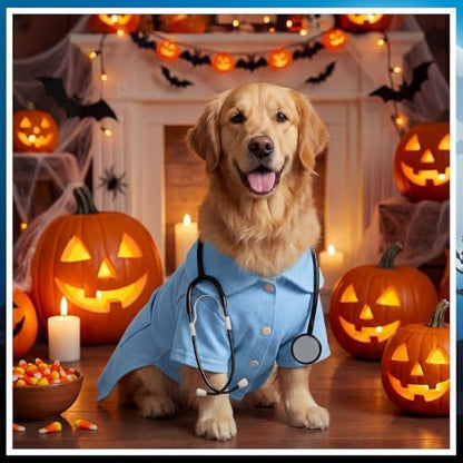 Dog Doctor Costume Cat Surgeon Nurse Costumes with Stethoscope, Blue, XL - Image 5