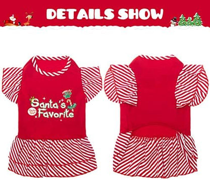 EXPAWLORER Dog Christmas Dress for Small Dogs,Puppy Costumes Pet Clothes Holiday Girl Dogs Shirt with Santa's Favorite Pattern,Party Dog Vest Dresses Cat Apparel Sweater Warm Skirt - Image 3