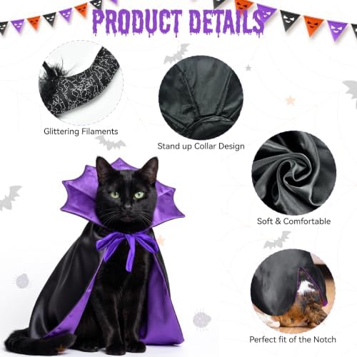 2 Pcs Dog Halloween Costume Set Cat Witch Vampire Cape Devil Horns Hat Holiday Clothes for Cat Puppy Halloween Party Pet Outfits (Purple) L - Image 4