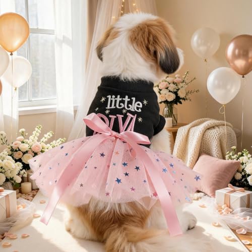 Handmade Floral Dog Dress with Bow, Princess Lace Pet Dress for Small Dogs and Cats, Lightweight Puppy Outfit M-Pink Small - Image 5