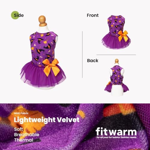 Fitwarm Witch Hat Halloween Dog Tutu Dress, Spooky Halloween Costumes for Small Girl Dogs, Funny Pet Outfit, Black, Purple, Orange, Small - Image 6