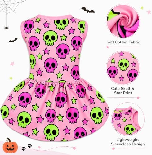 Halloween Dog Dress, Size X-Large, Hot Pink Skull Puppy Dress, Cute Spooky Pet Costume Clothes for Boy Girl Dogs, Halloween Holiday Party Outfit Pet Accessories - Image 4