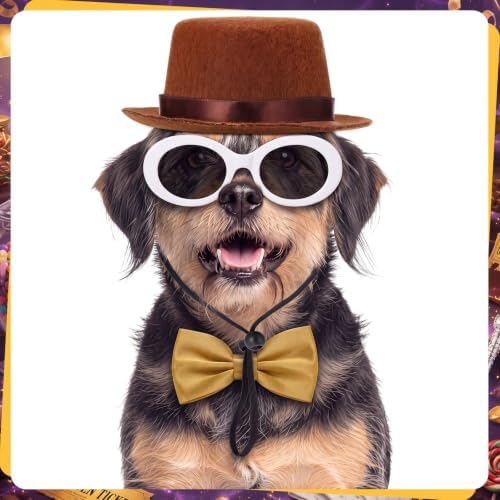Reginary 3 Pcs Halloween Pet Costume Dog Brown Top Hat Glasses Bow Tie Set - Image 5