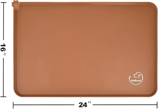 Silicone Waterproof Dog Cat Pet Feeding Mats, Non Slip, Easy Clean Pet Dog Cat Bowl Mats Placemat (24" x 16") Brown
