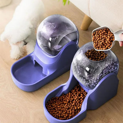 Dog & Cat Feeder + Waterer Set,Automatic Pet Feeder 2 in 1 Cat & Dog Food Water Dispensers, Cats and Dogs Food Feeder and Water Dispenser 3.9L for Small, Medium, & Large Pets (Purple)