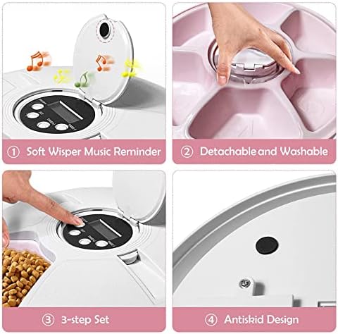 Automatic Cat Feeder Auto Cat Food Dispenser Smart Cat Feeder for Dogs, Cats & Small Animals W/Programmable Timer with 6 Meals Suitable Wet & Dry Food with Voice Reminder
