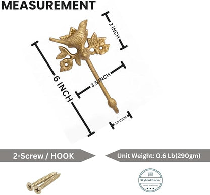 STYLENT Decor Solid Brass Bird Antique Towel Hook Bathroom Accessories Retro Bathroom Hardware Bird Cloth Hook Wall Mounted Vintage (Brass Brushed)